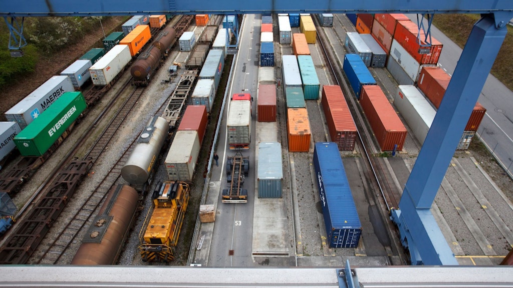 Shipping container at a port.