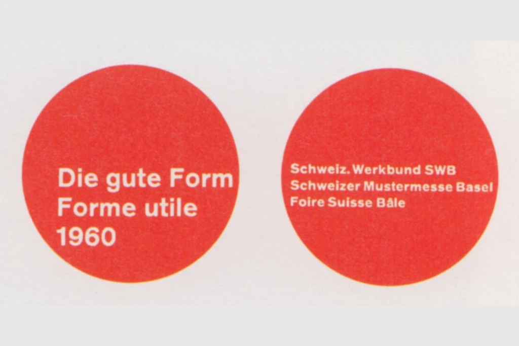 Red identification seal for the Swiss design exhibition “Die Gute Form”, designed in 1956 by Emil Ruder for the Swiss Werkbund (SWB). 