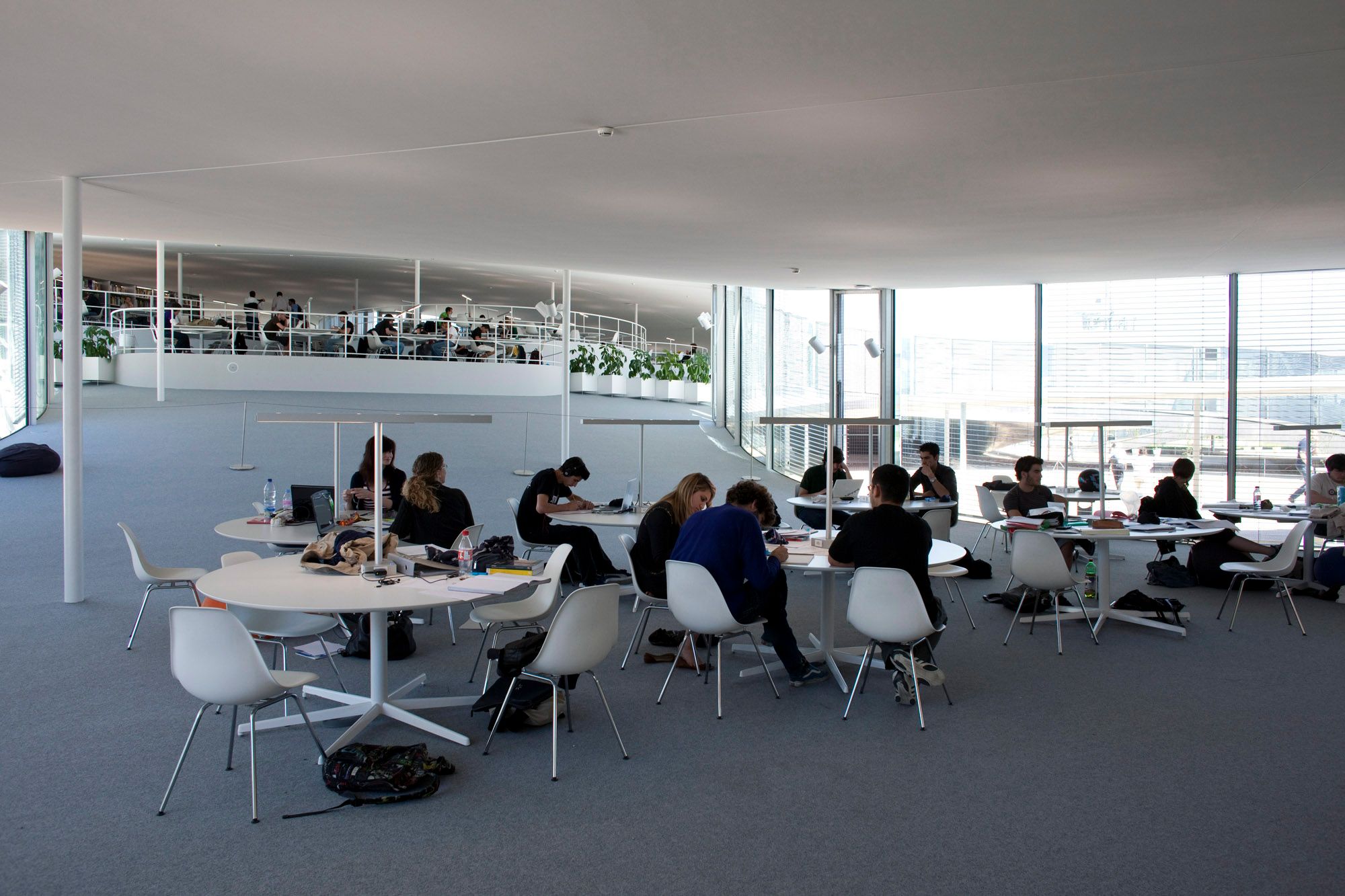Students in a library.
