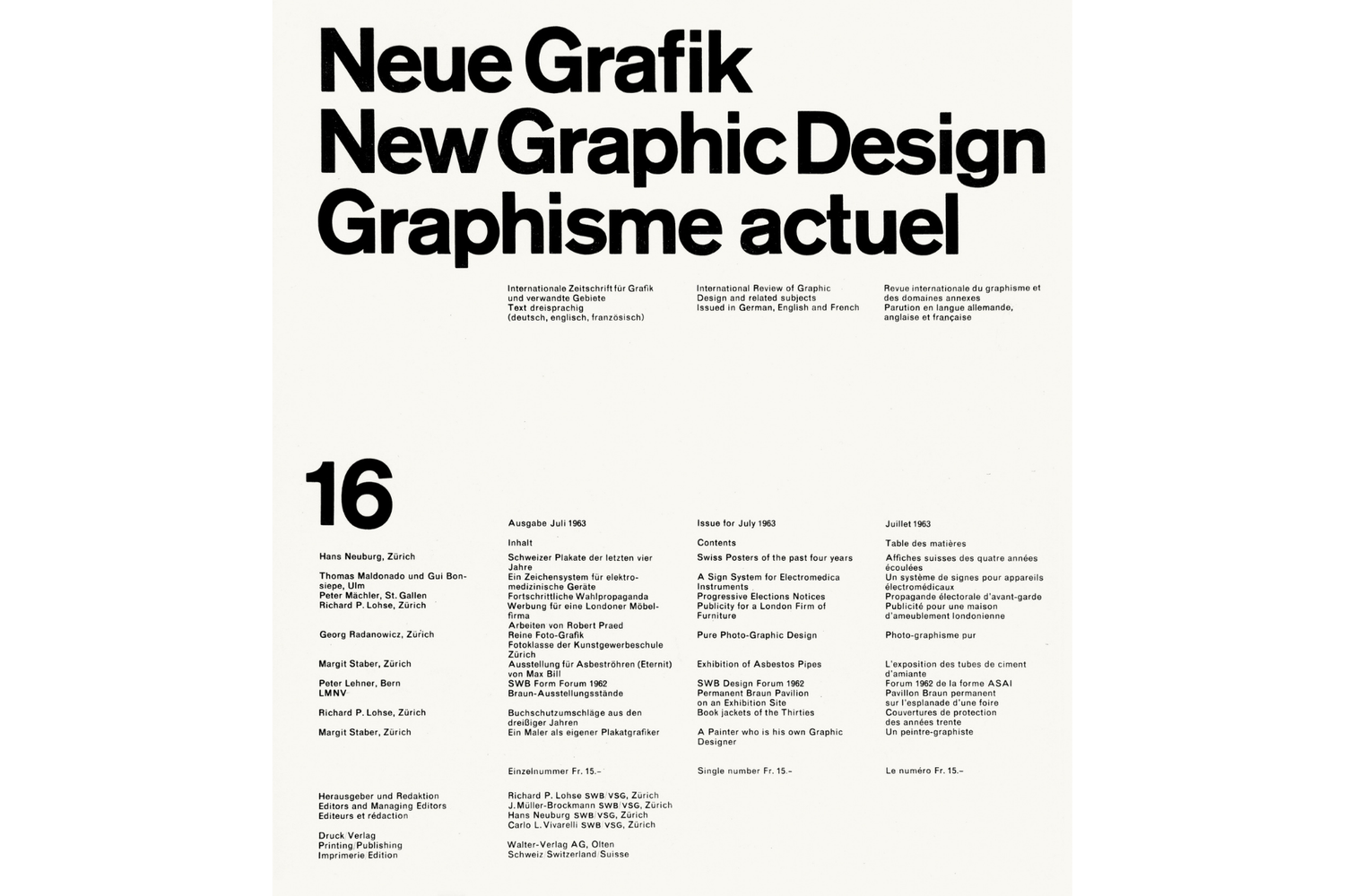 Copertina dell’edizione di luglio 1963 di «Neue Grafik», rivista internazionale di graphic design in tedesco, inglese e francese.